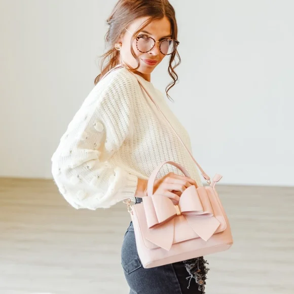 Vegan Leather Bow Purse (Baby Pink) - Picture 3 of 4